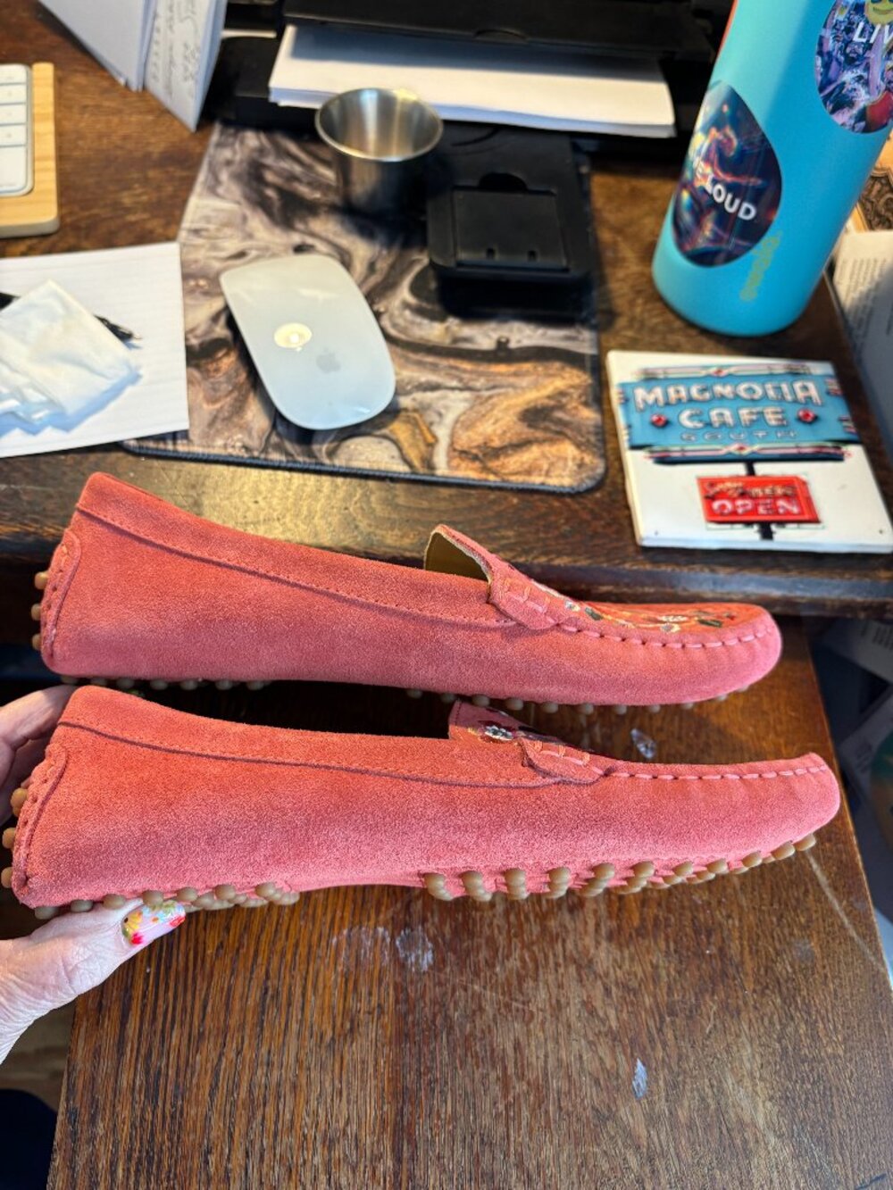 Johnny Was Shoes Womens Size 7.5 Coral Suede Floral Embroidered Moccasin Flats - Picture 9 of 9